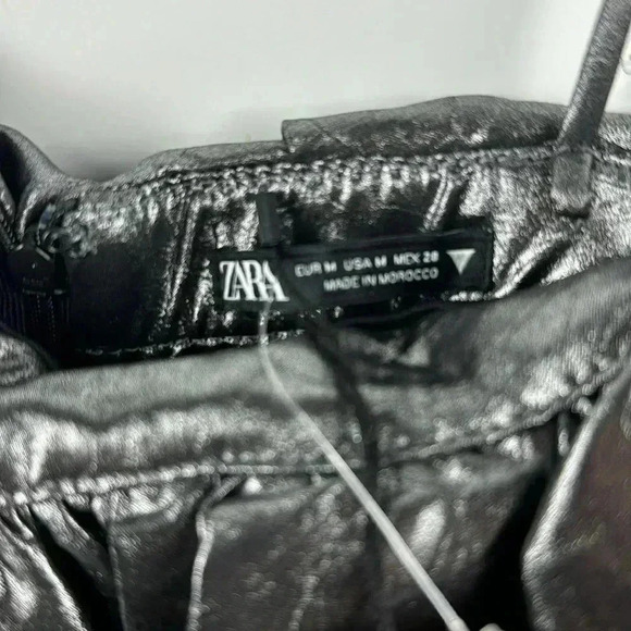 ZARA MINI COCKTAIL/PARTY DRESS SZ M METALLIC FABRIC RUFFLED TOP THIN STRAPS NWT - Picture 3 of 6